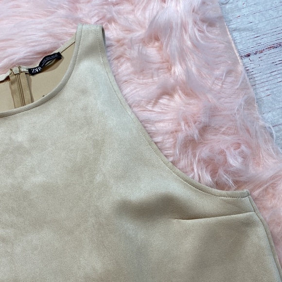 Zara Beige Suede Crop Shell Tank sz L - Picture 5 of 11
